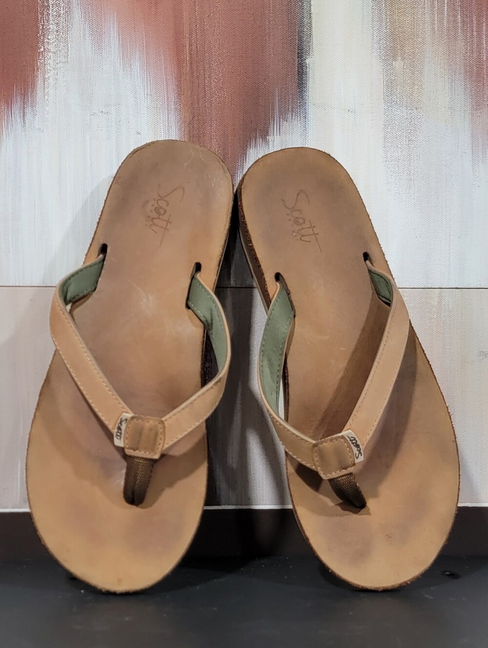 SCOTT HAWAII Tan Leather Sandals Flip Flops Slippers Men 10 Surf